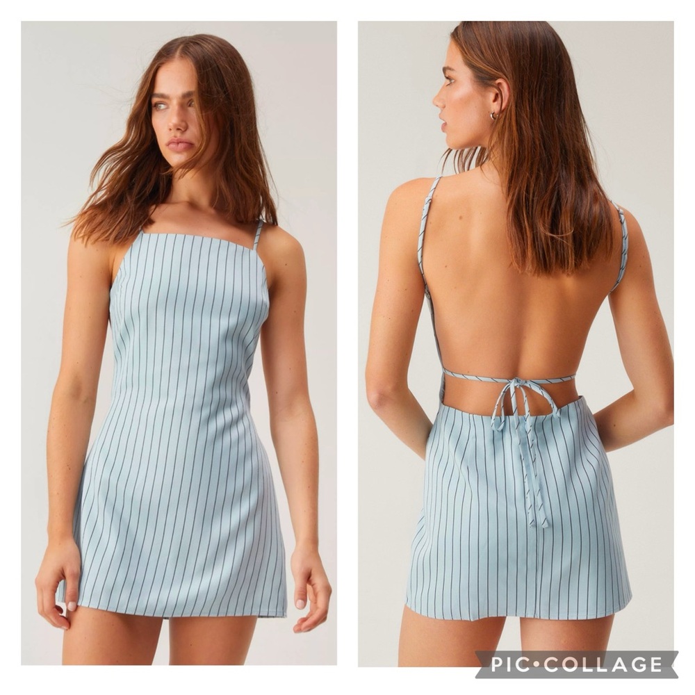 NASTY GAL Pinstripe Twill Tailored Strappy Mini Dress, 6
